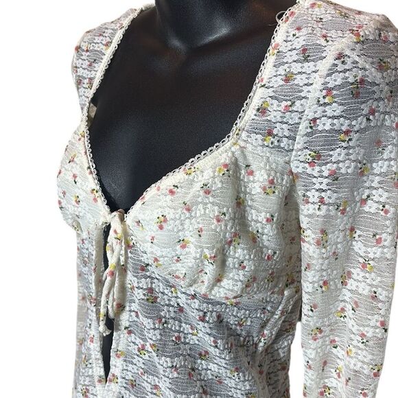 Self esteem lace floral babydoll long sleeve open front top stretch feminine - Picture 2 of 5